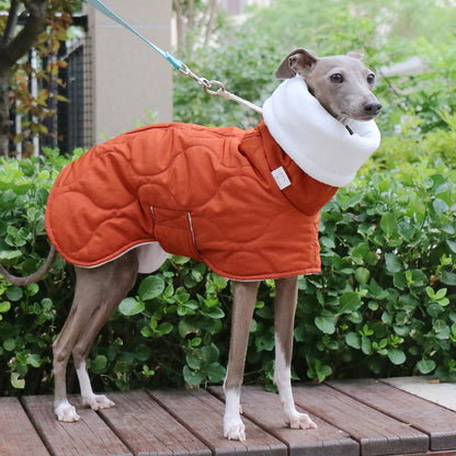 Winter Coat – Orange Quilted Warm Jacket with Turtleneck Collar, Adjustable Cotton Fit