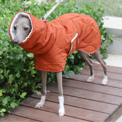 Winter Coat – Orange Quilted Warm Jacket with Turtleneck Collar, Adjustable Cotton Fit