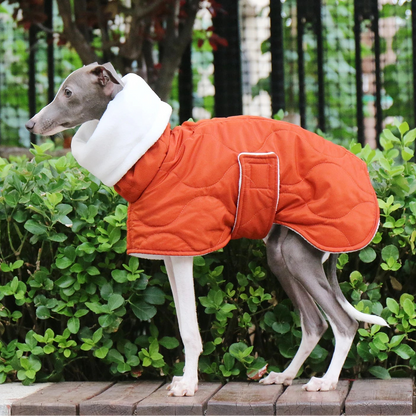 Winter Coat – Orange Quilted Warm Jacket with Turtleneck Collar, Adjustable Cotton Fit