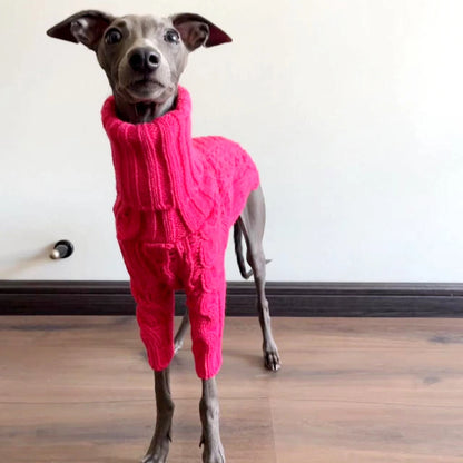 Pink Fashionable Hand-Knitted Wool Turtleneck Sweater for Italian Greyhounds & Whippets
