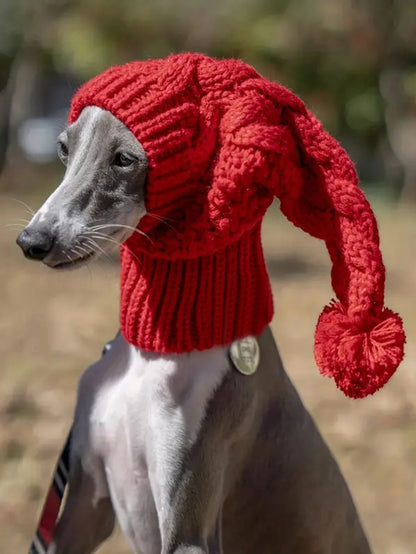Hand-Knit Wool Snood Beanie for Greyhounds & Whippets