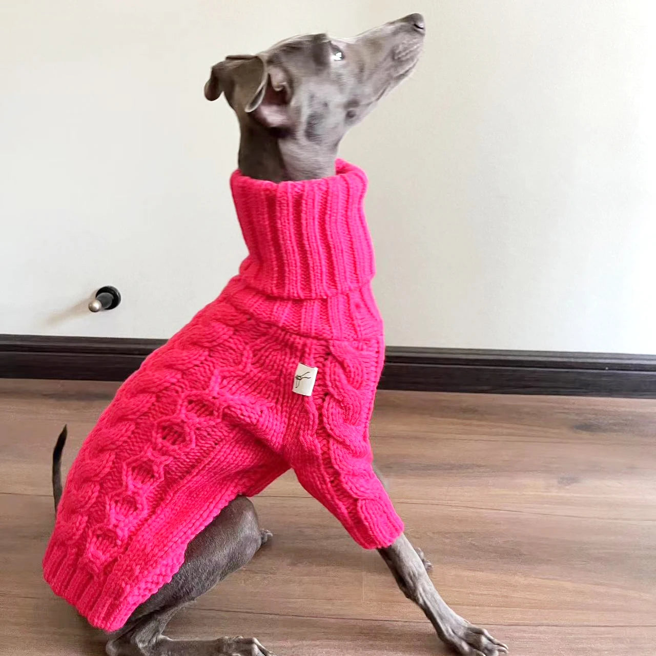 Pink Fashionable Hand-Knitted Wool Turtleneck Sweater for Italian Greyhounds & Whippets