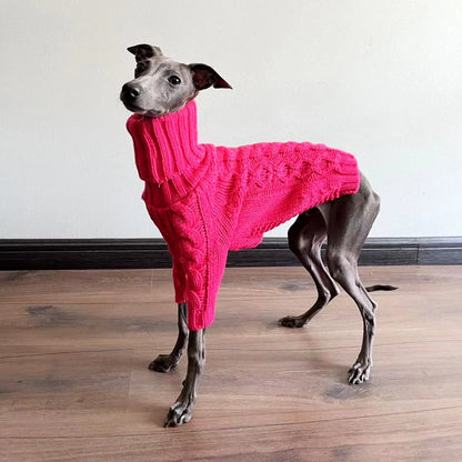Pink Fashionable Hand-Knitted Wool Turtleneck Sweater for Italian Greyhounds & Whippets