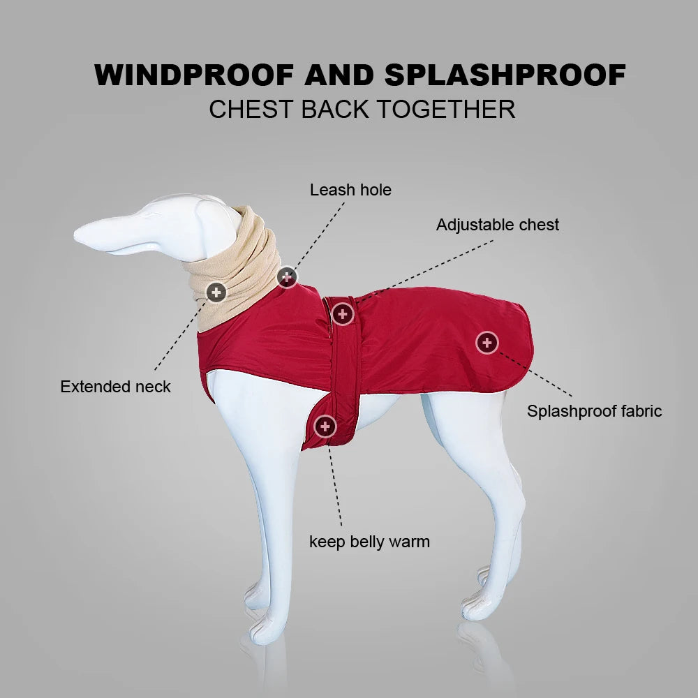Waterproof Greyhound Winter Coat – Super Warm Thick Jacket for Medium & Large Dogs.