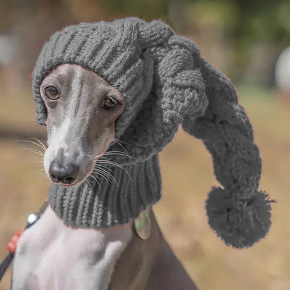 Hand-Knit Wool Snood Beanie for Greyhounds & Whippets