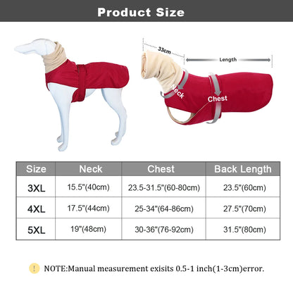 Waterproof Greyhound Winter Coat – Super Warm Thick Jacket for Medium & Large Dogs.