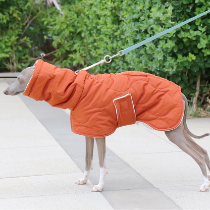 Winter Coat – Orange Quilted Warm Jacket with Turtleneck Collar, Adjustable Cotton Fit