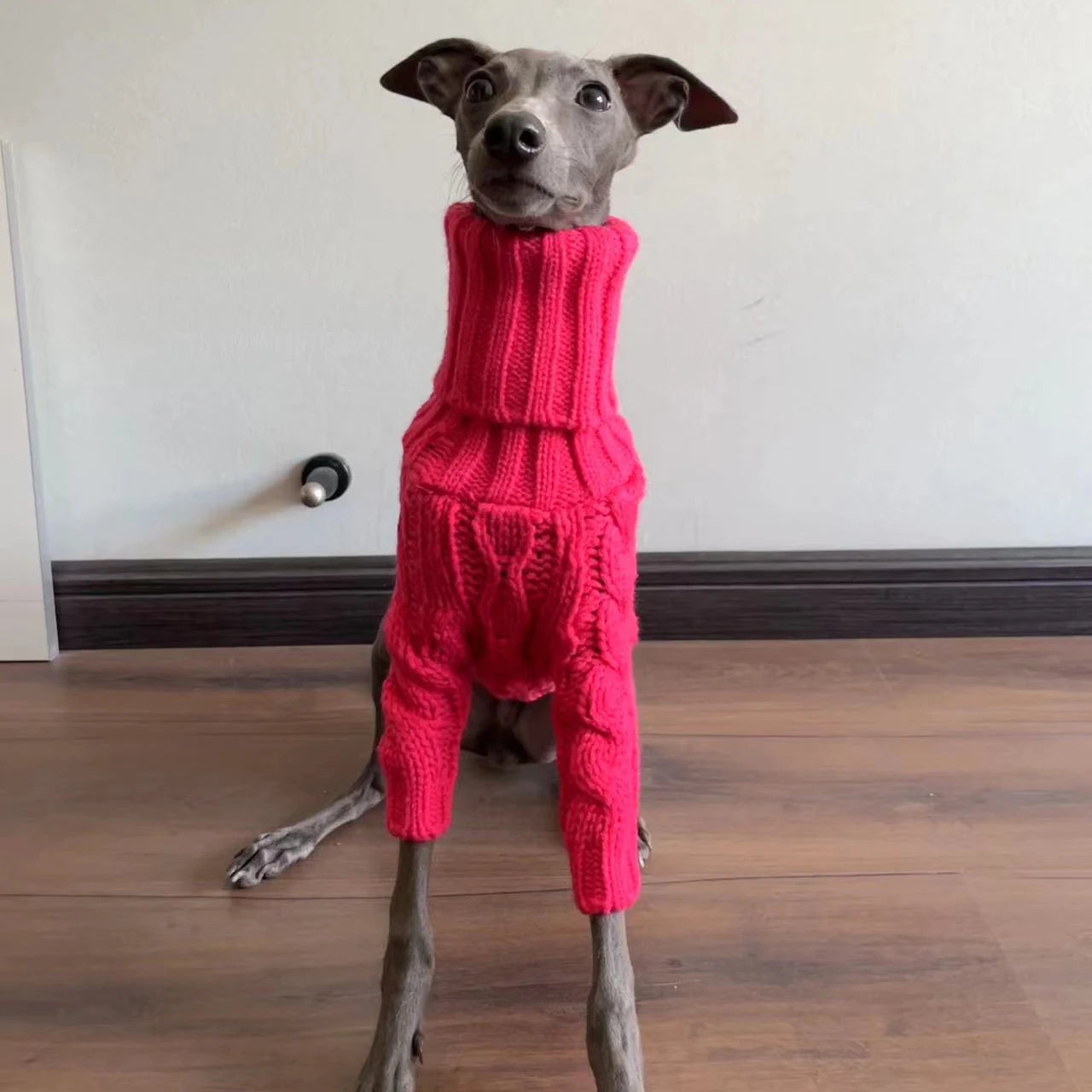 Pink Fashionable Hand-Knitted Wool Turtleneck Sweater for Italian Greyhounds & Whippets